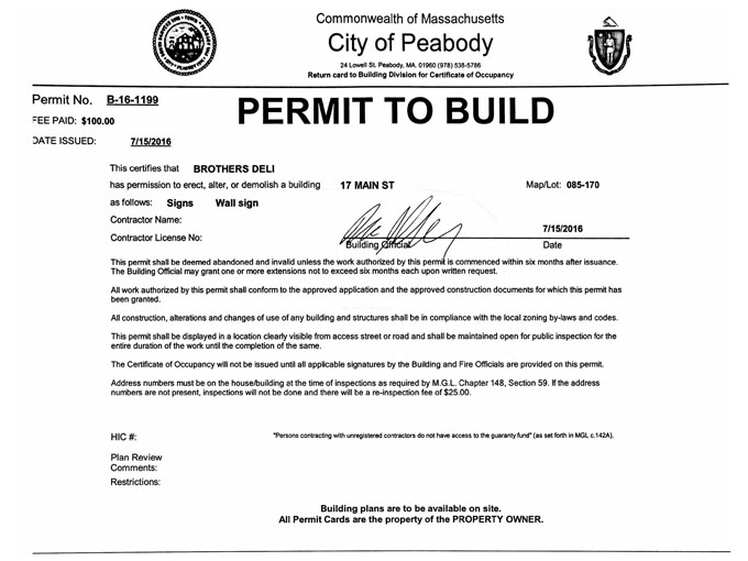 Permits Batten Bros Sign Advertising